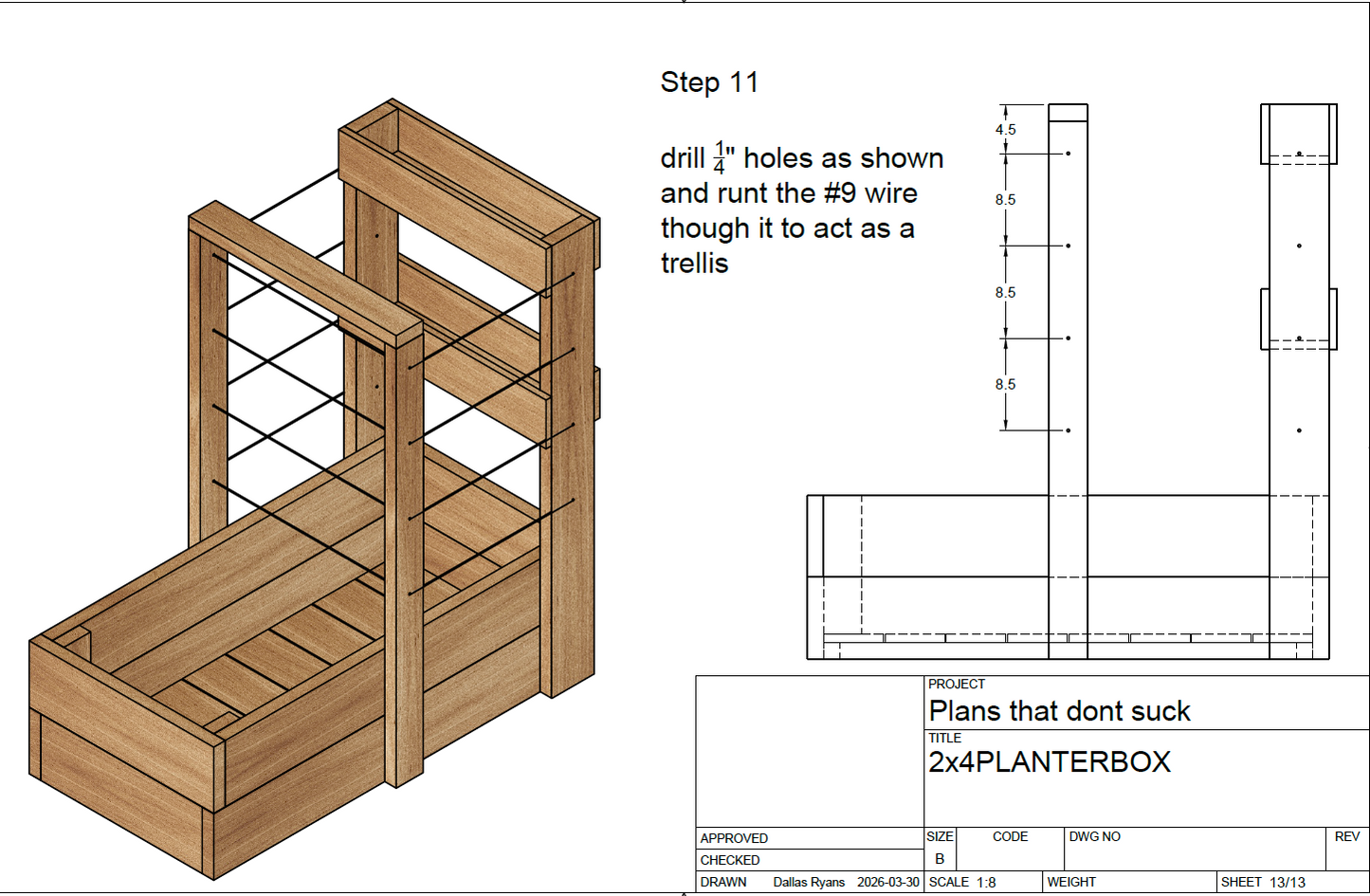 2' x 4' planter box with trellis an herb garden